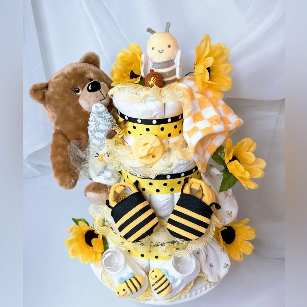 Honey Teddy Bear Diaper Cake, Bees baby Shower